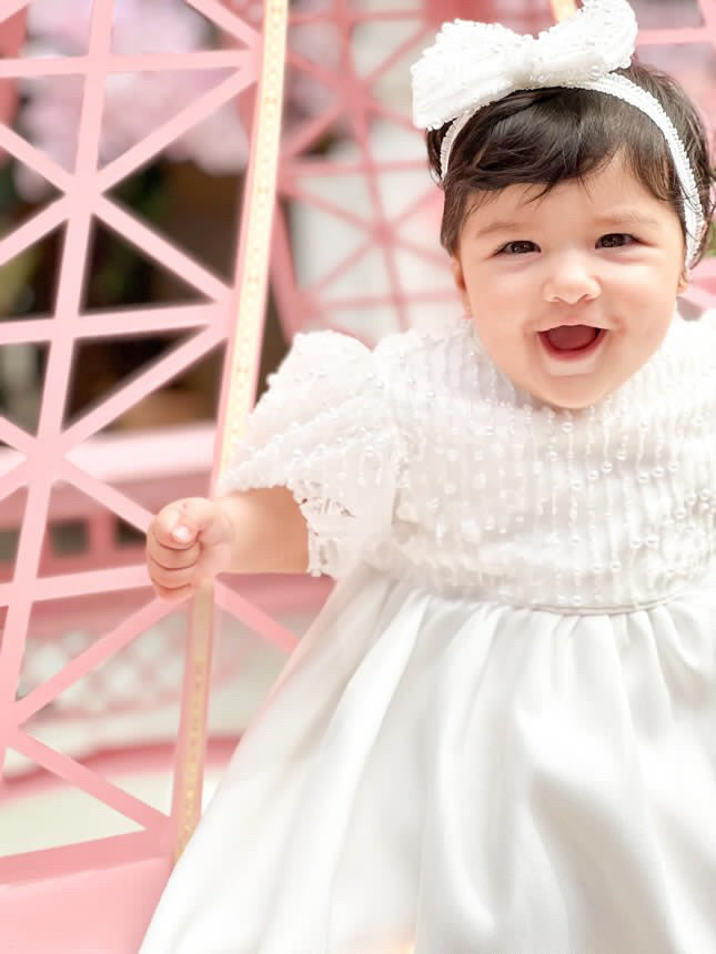 Mimi Miya Anja Girl's Christening Pearl and Mikado Dress | Dresses | Bon Bon Tresor