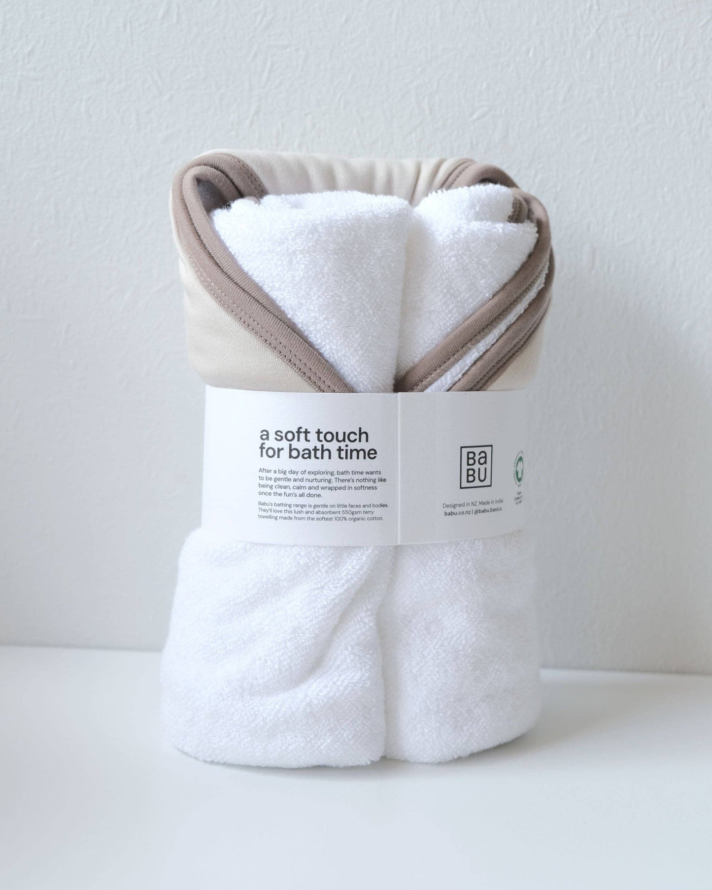 Babu Terry Hooded Baby Towel - Petal with Rose Trim