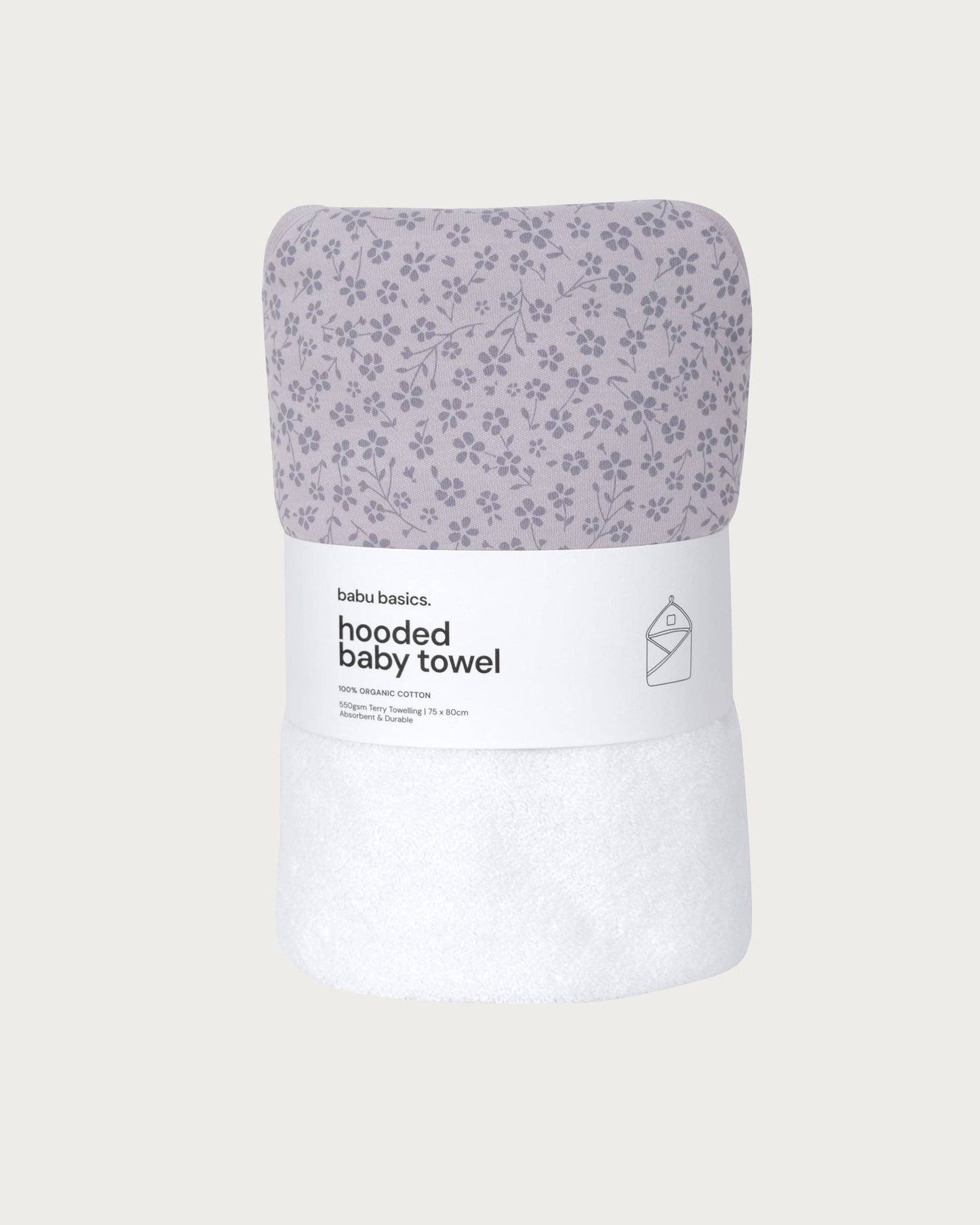 Babu Terry Hooded Baby Towel - Petal with Rose Trim