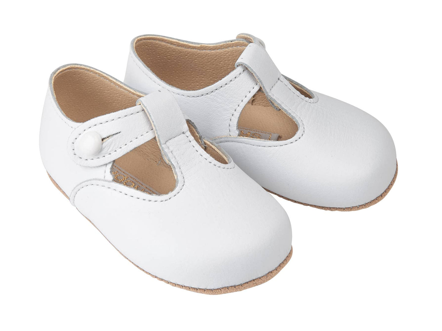 Early Days Alex Leather T-Bar Soft Sole Shoes- White | Dress Shoes | Bon Bon Tresor