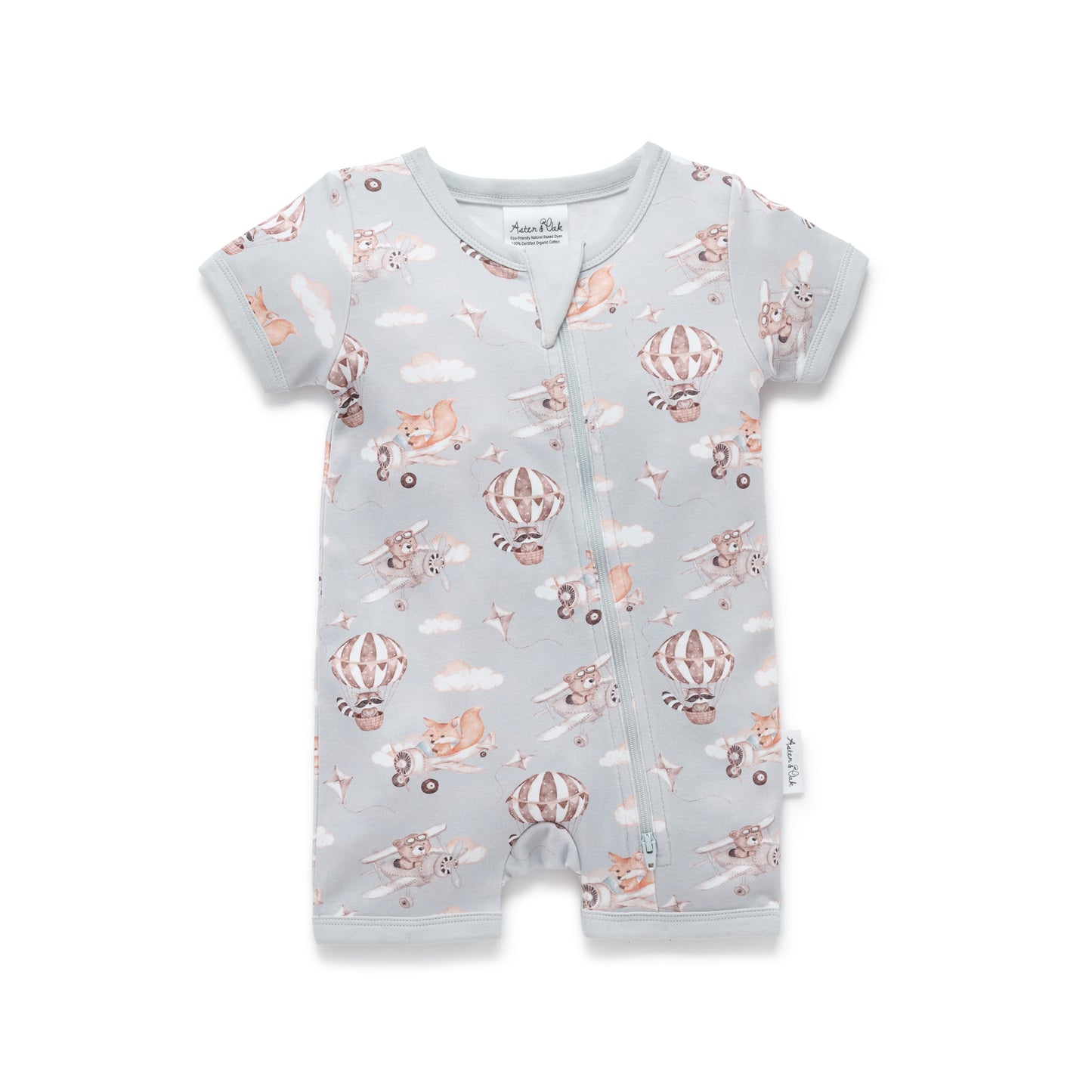 Aster and Oak Baby Boys Flying Friends Zip Romper | Rompers & Playsuits | Bon Bon Tresor