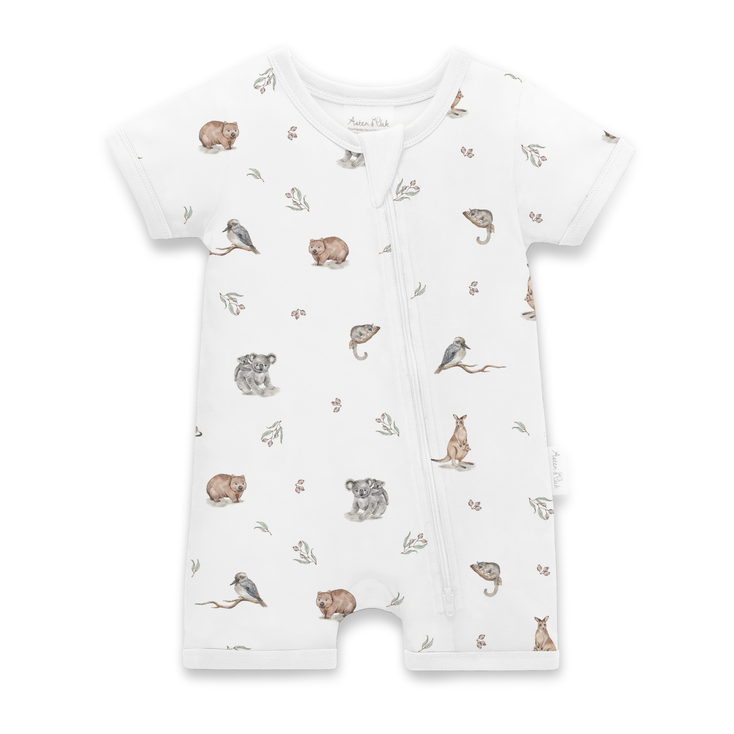 Aster and Oak Baby Boys Native Animals Zip Romper | Rompers & Playsuits | Bon Bon Tresor