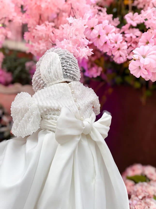 Mimi Miya Anja Girl's Christening Pearl and Mikado Dress | Dresses | Bon Bon Tresor