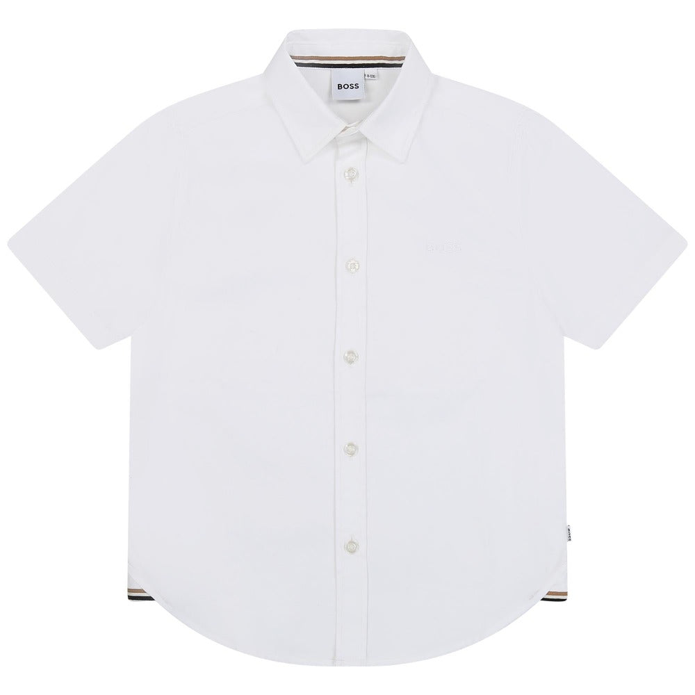 BOSS KIDSWEAR Boys White Oxford Short Sleeve Shirt | Suits & Sets | Bon Bon Tresor