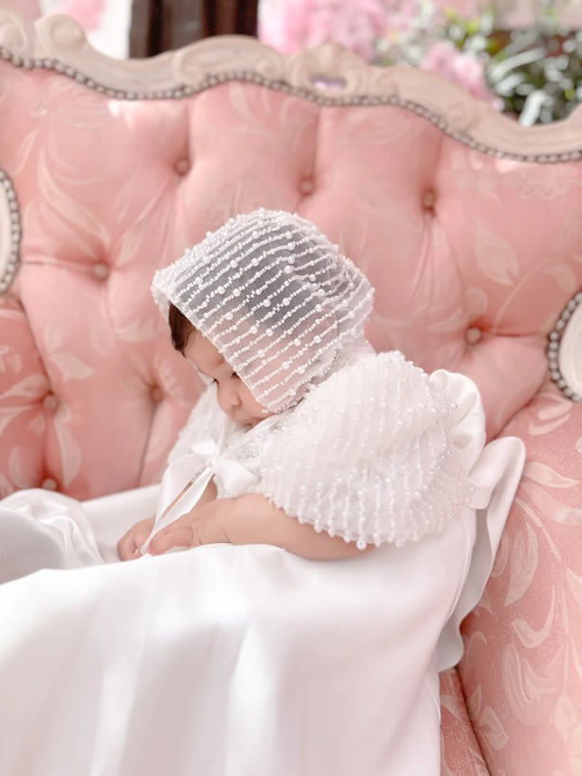 Mimi Miya Anja Girl's Christening Pearl and Mikado Dress | Dresses | Bon Bon Tresor