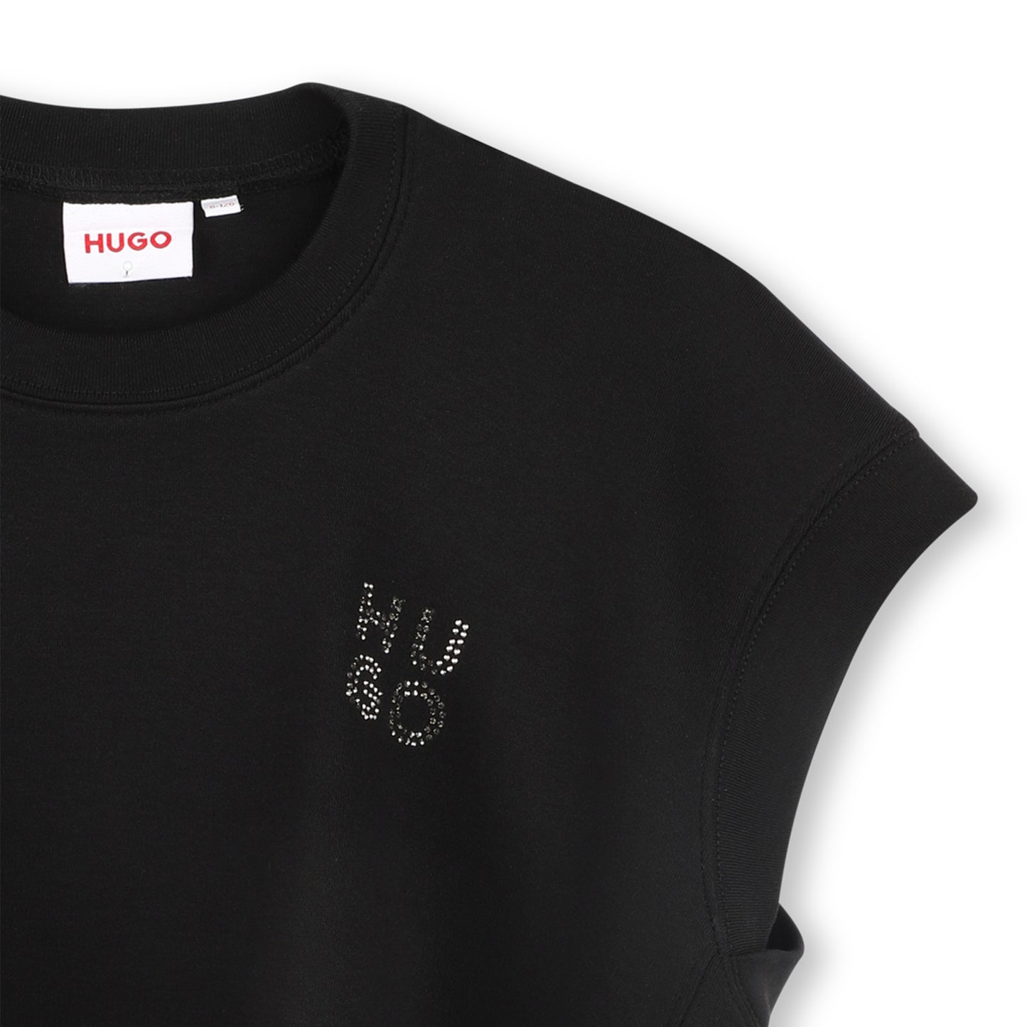 Hugo Kids Girls Black Loose Fit Studded Logo T-Shirt