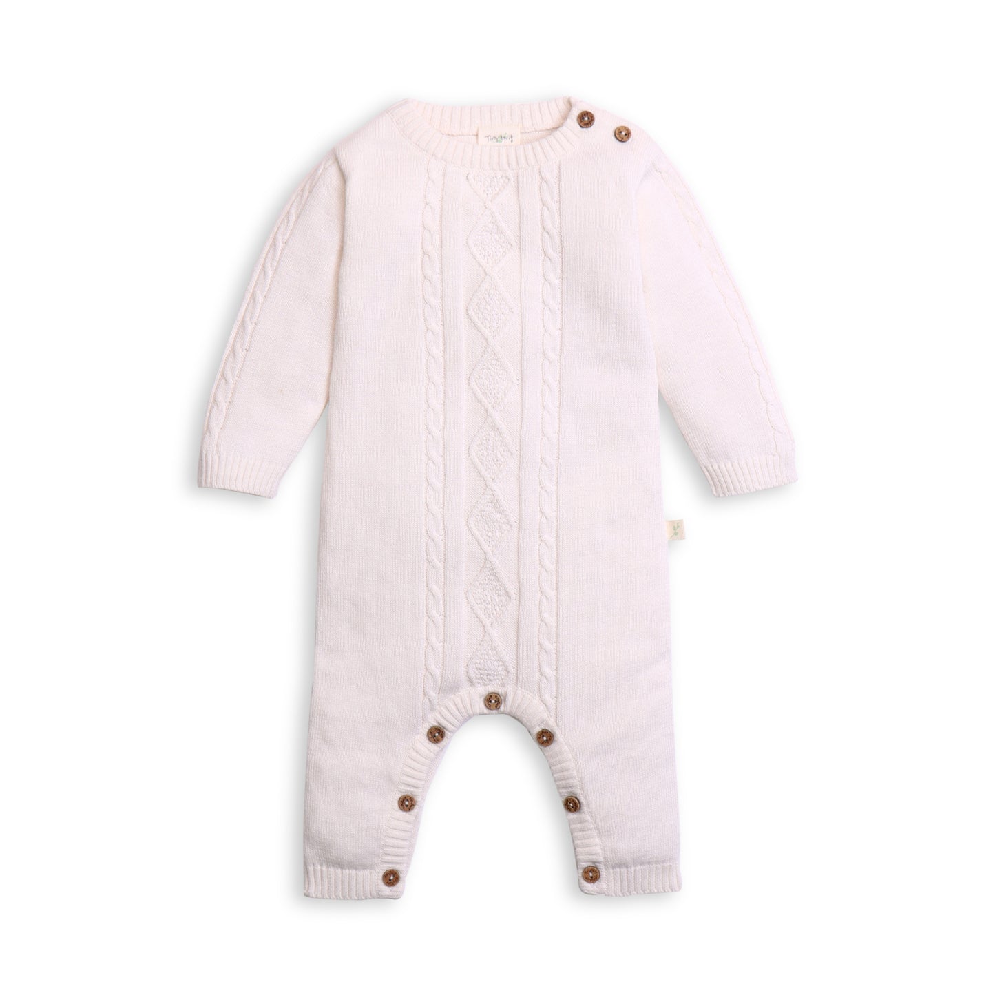 Tiny Twig Cable Knit Growsuit - Snow White | Tops & T-Shirts | Bon Bon Tresor