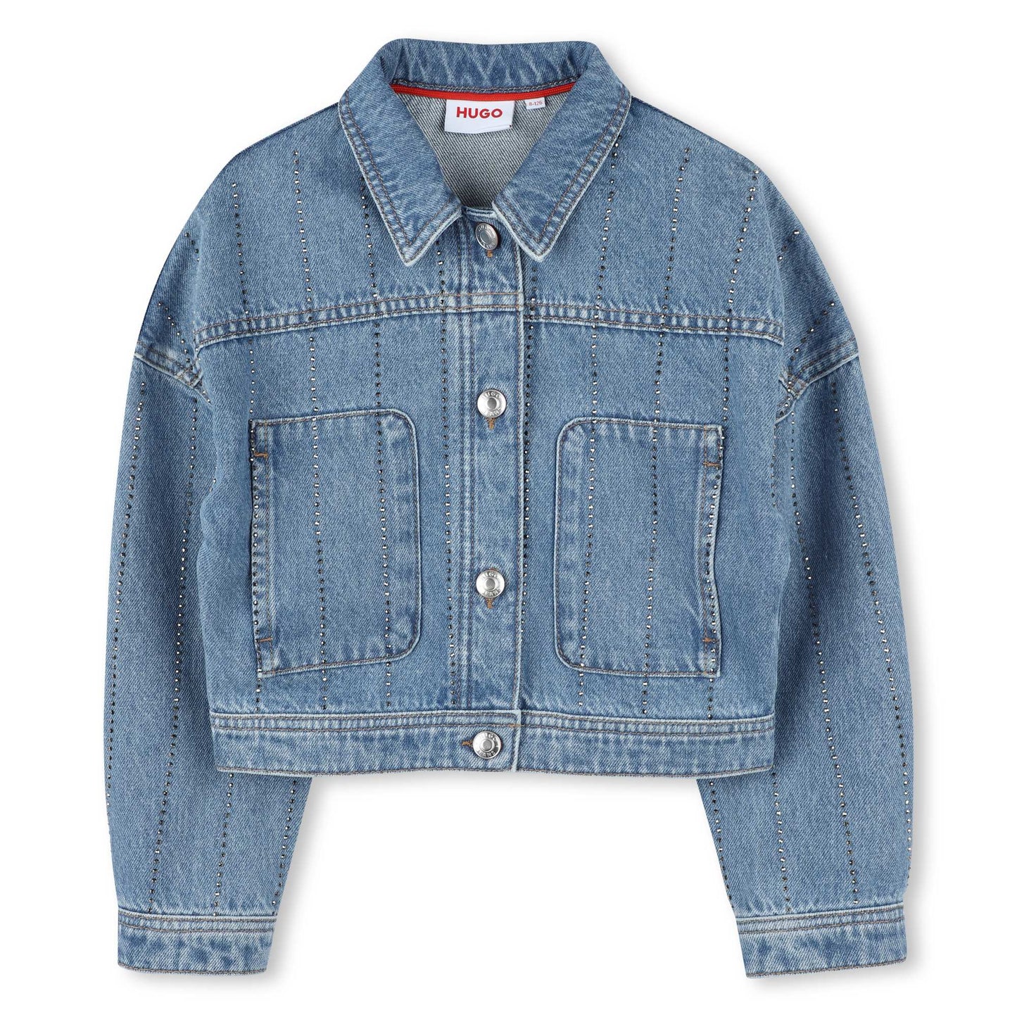Hugo Kids Girls Denim Jacket With Studded Stripes | Coats & Jackets | Bon Bon Tresor