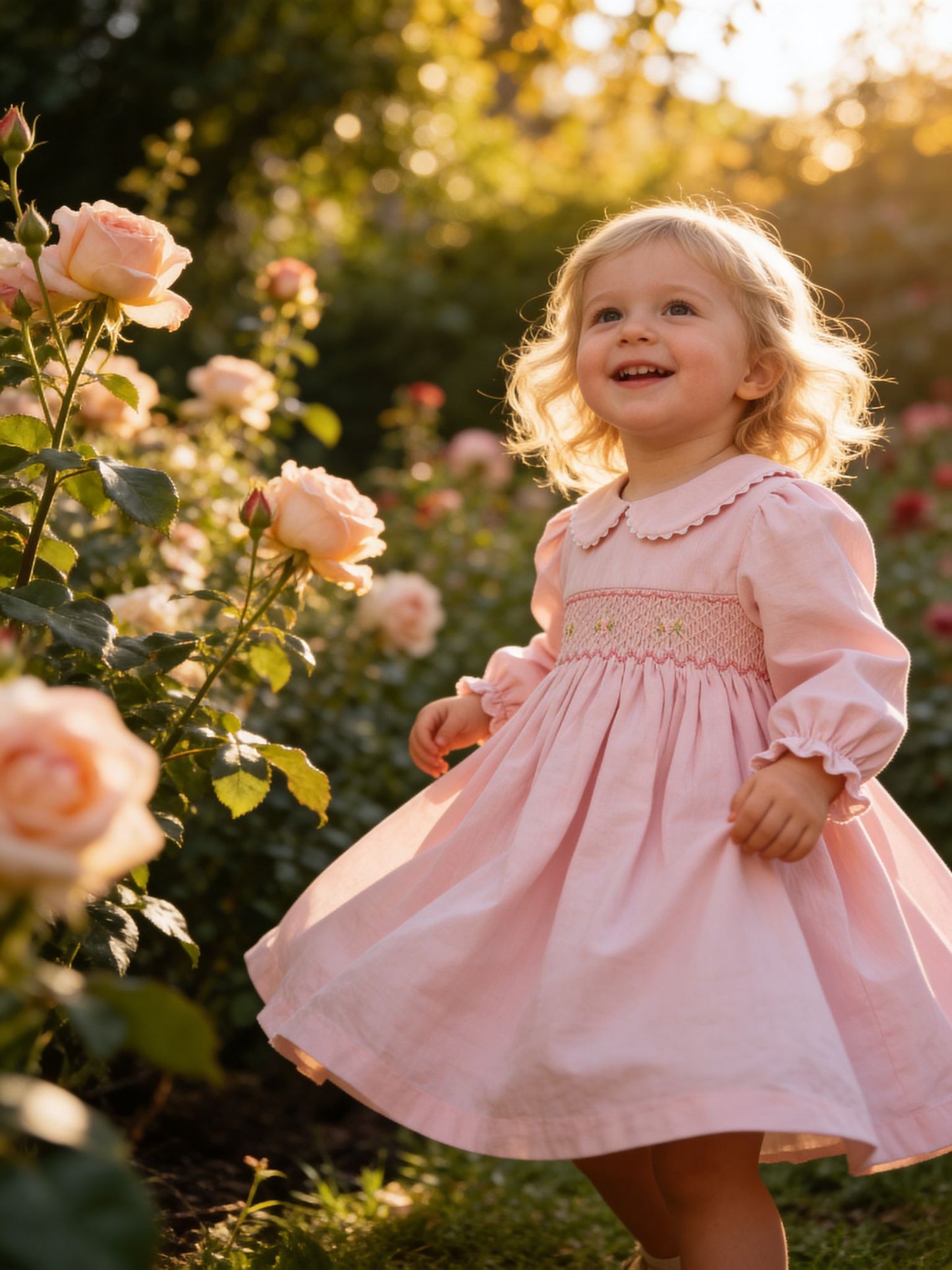 Mimi Miya Mary Embroidered Smock Girls Dress