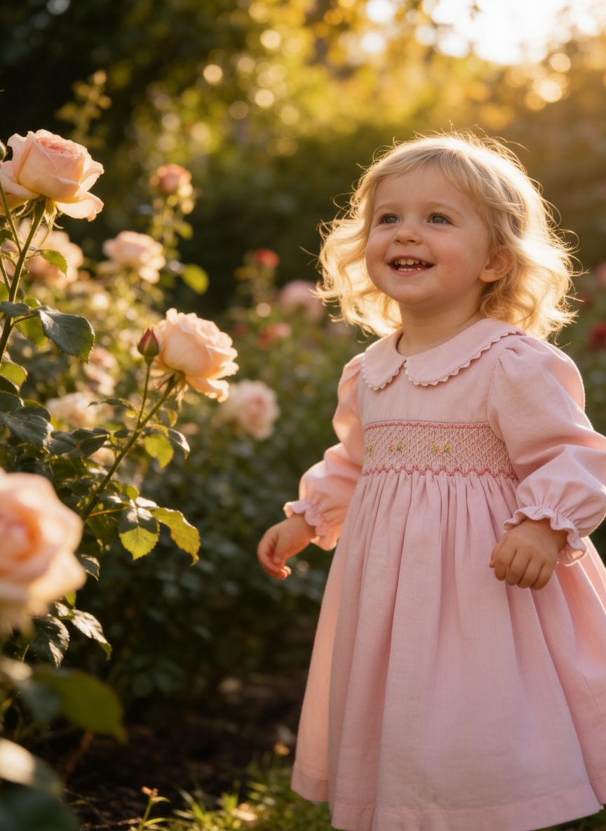 Mimi Miya Mary Embroidered Smock Girls Dress