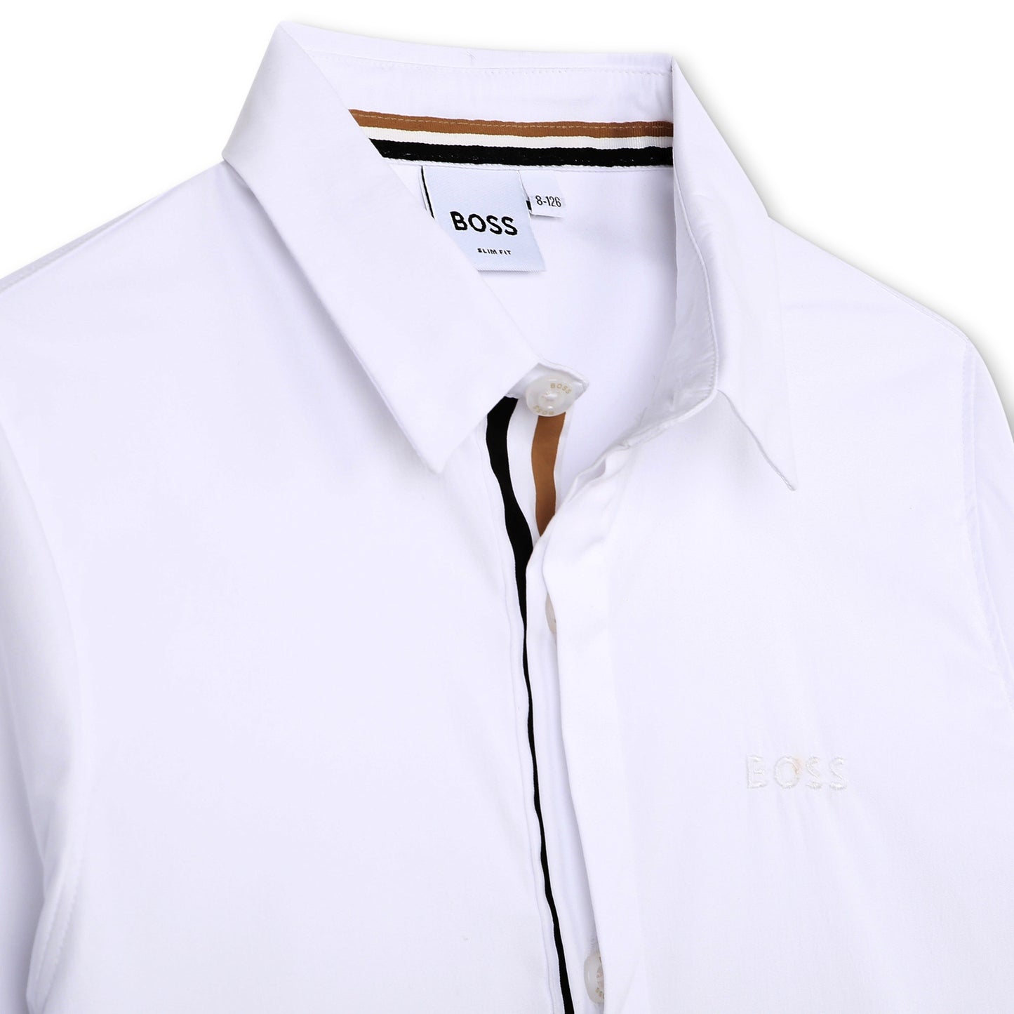 BOSS KIDSWEAR Boys White Oxford Long Sleeve Shirt - Signature Stripe | Suits & Sets | Bon Bon Tresor