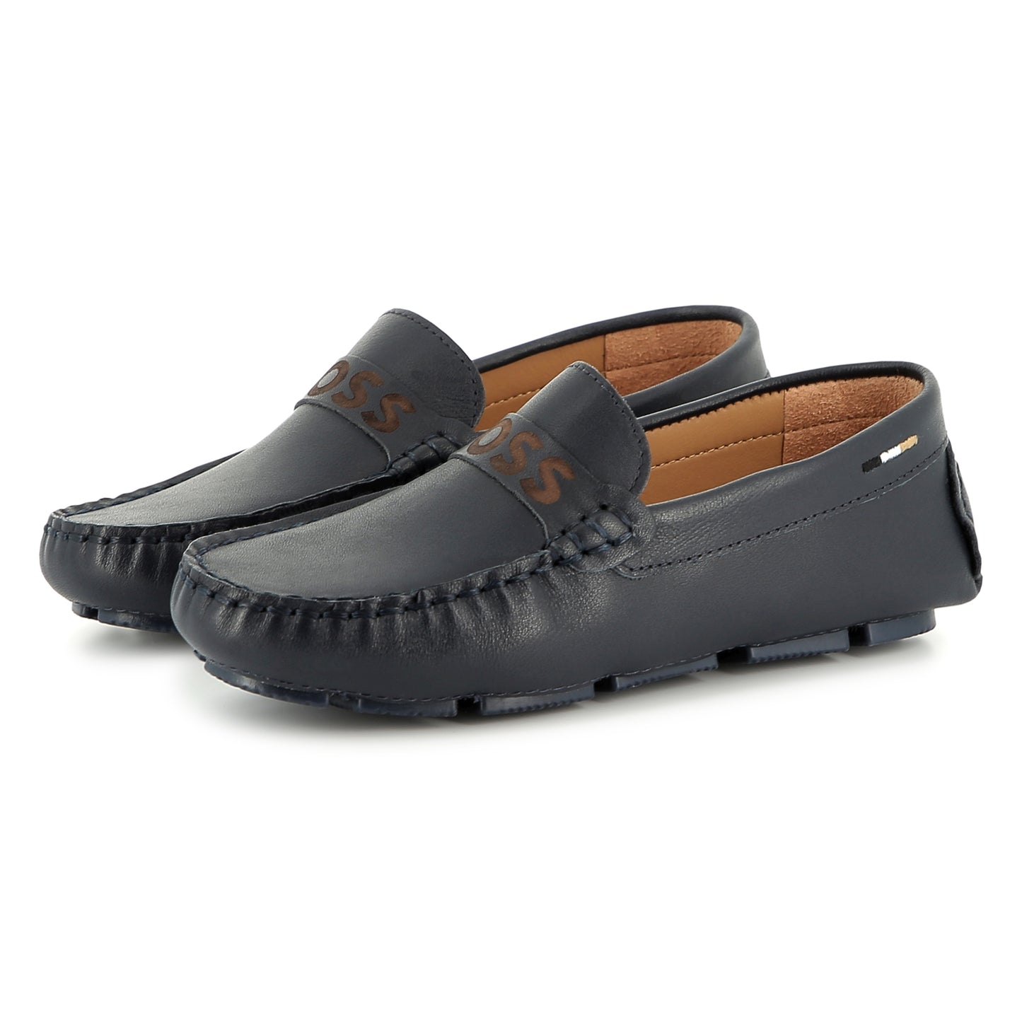 BOSS KIDSWEAR Boys Navy Leather Loafers | Moccasins & Loafers | Bon Bon Tresor