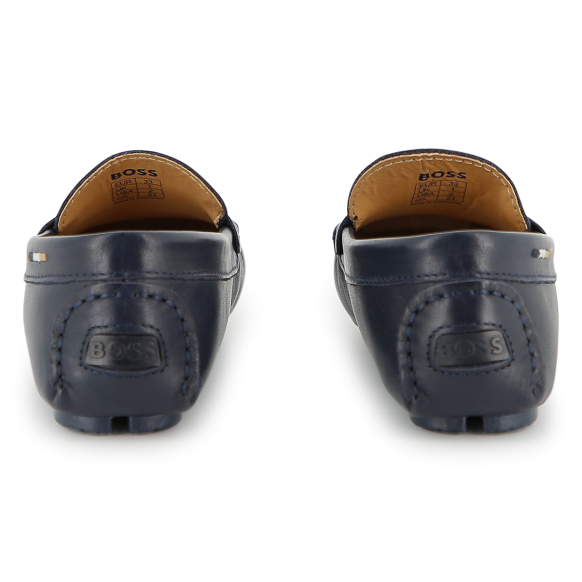 BOSS KIDS Boys Marine Blue Leather Moccasins