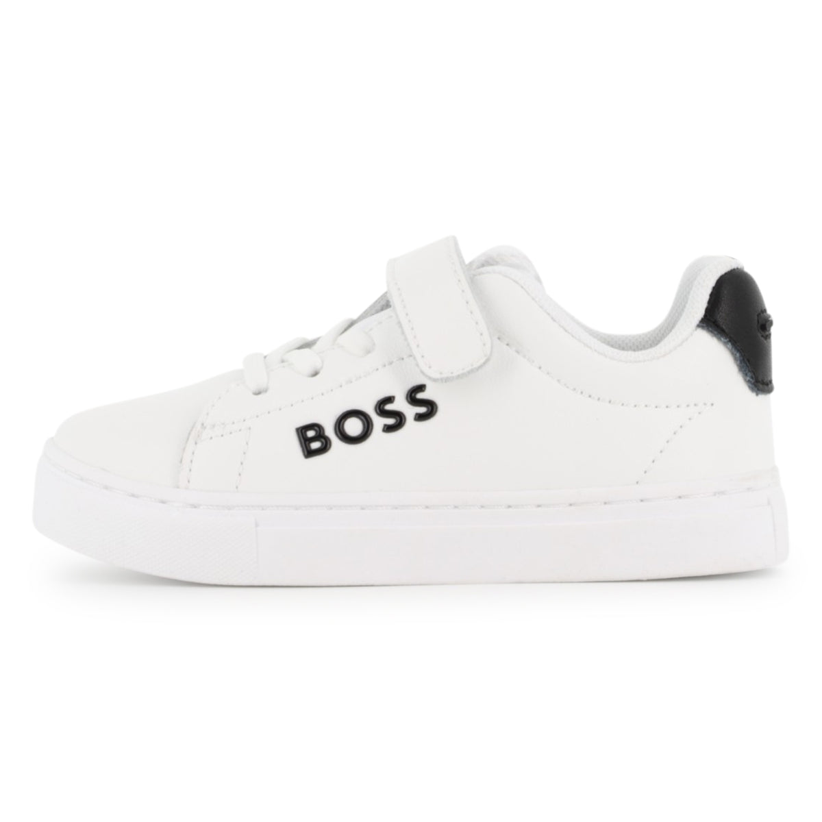 BOSS Boys White Trainers Velcro Strap Fastener