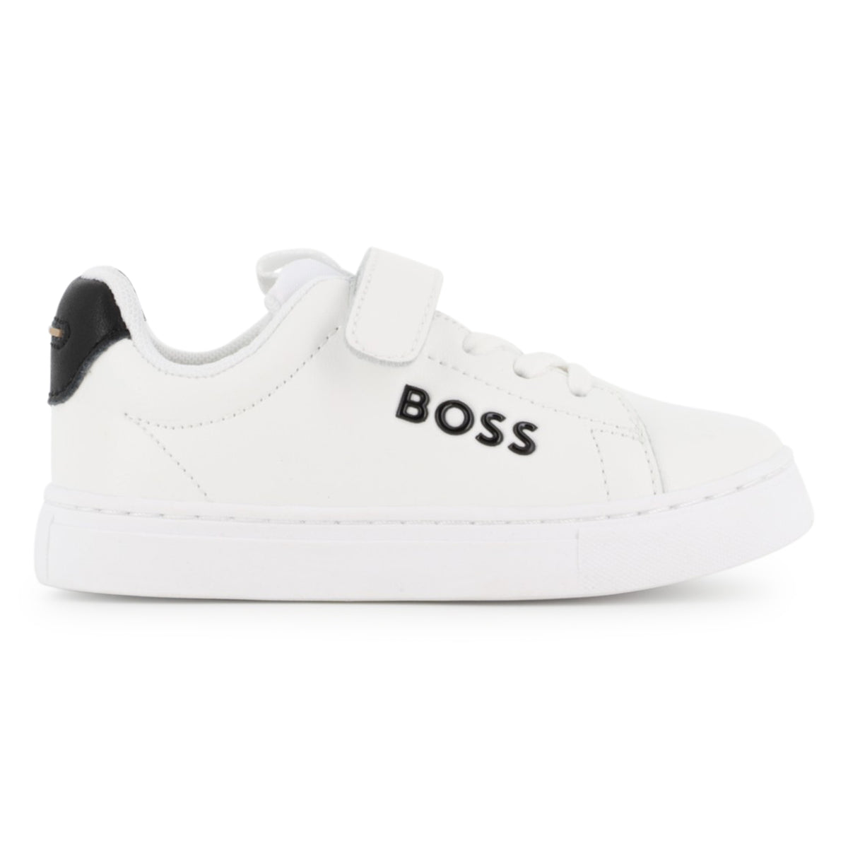 BOSS Boys White Trainers Velcro Strap Fastener