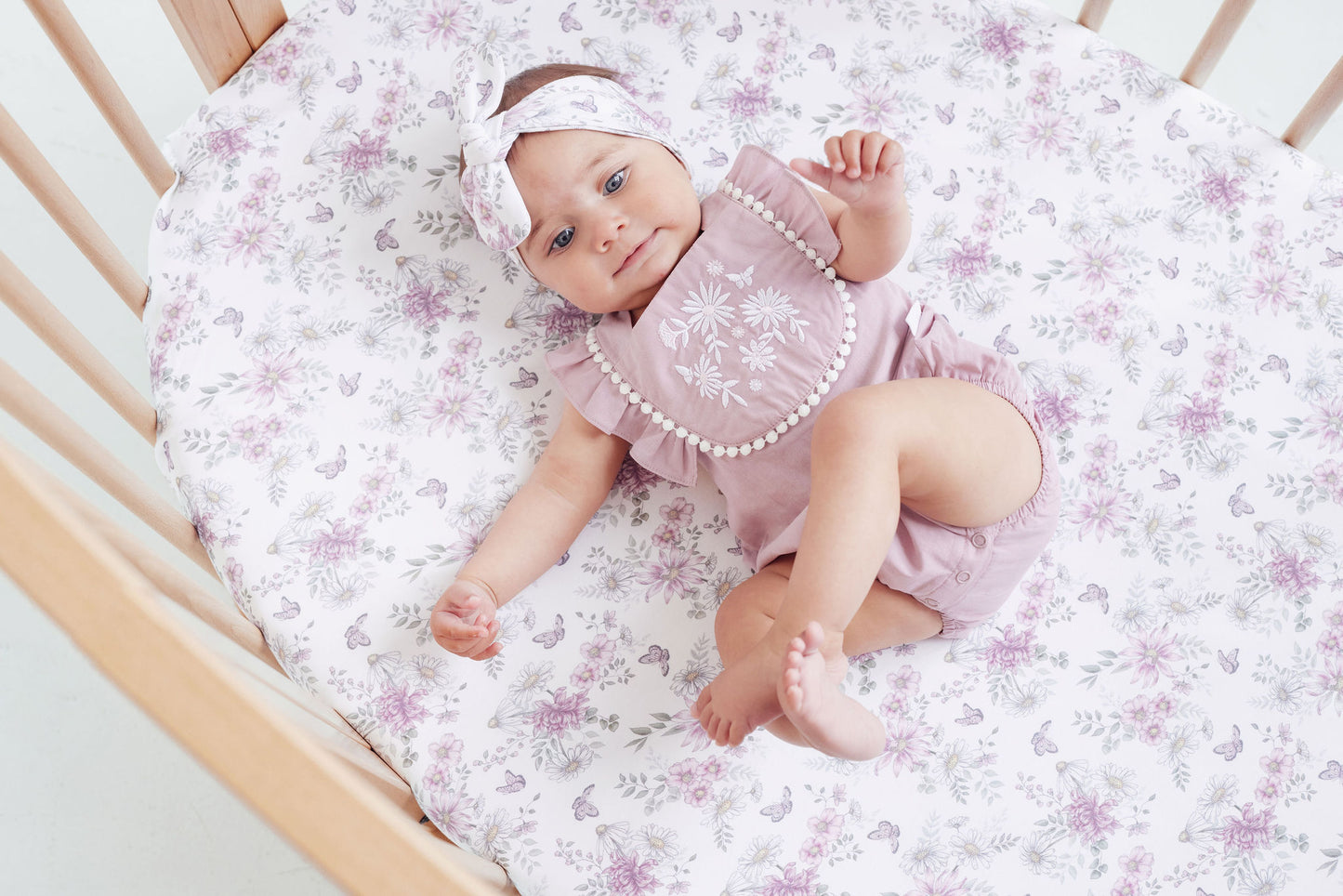 Aster and Oak Baby Girl Orchid Daisy Embroidered Romper | Rompers & Playsuits | Bon Bon Tresor