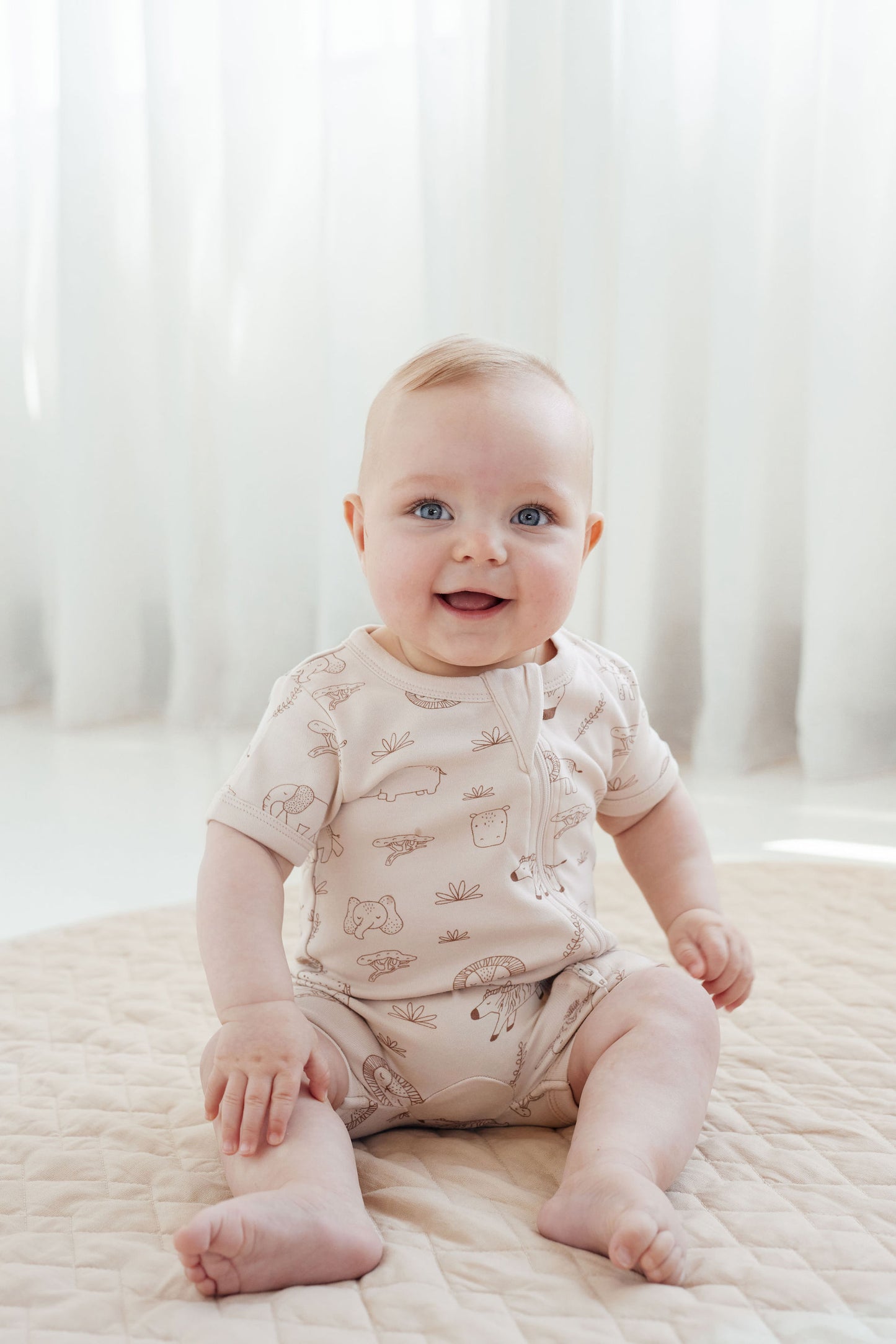 Aster and Oak Baby Boys Safari Adventure Zip Romper | Rompers & Playsuits | Bon Bon Tresor