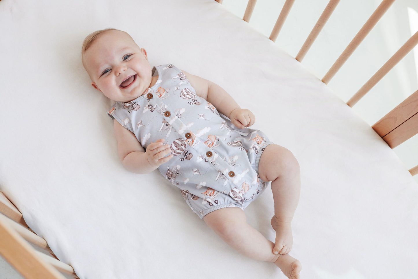 Aster and Oak Baby Boys Flying Friends Bubble Romper | Rompers & Playsuits | Bon Bon Tresor