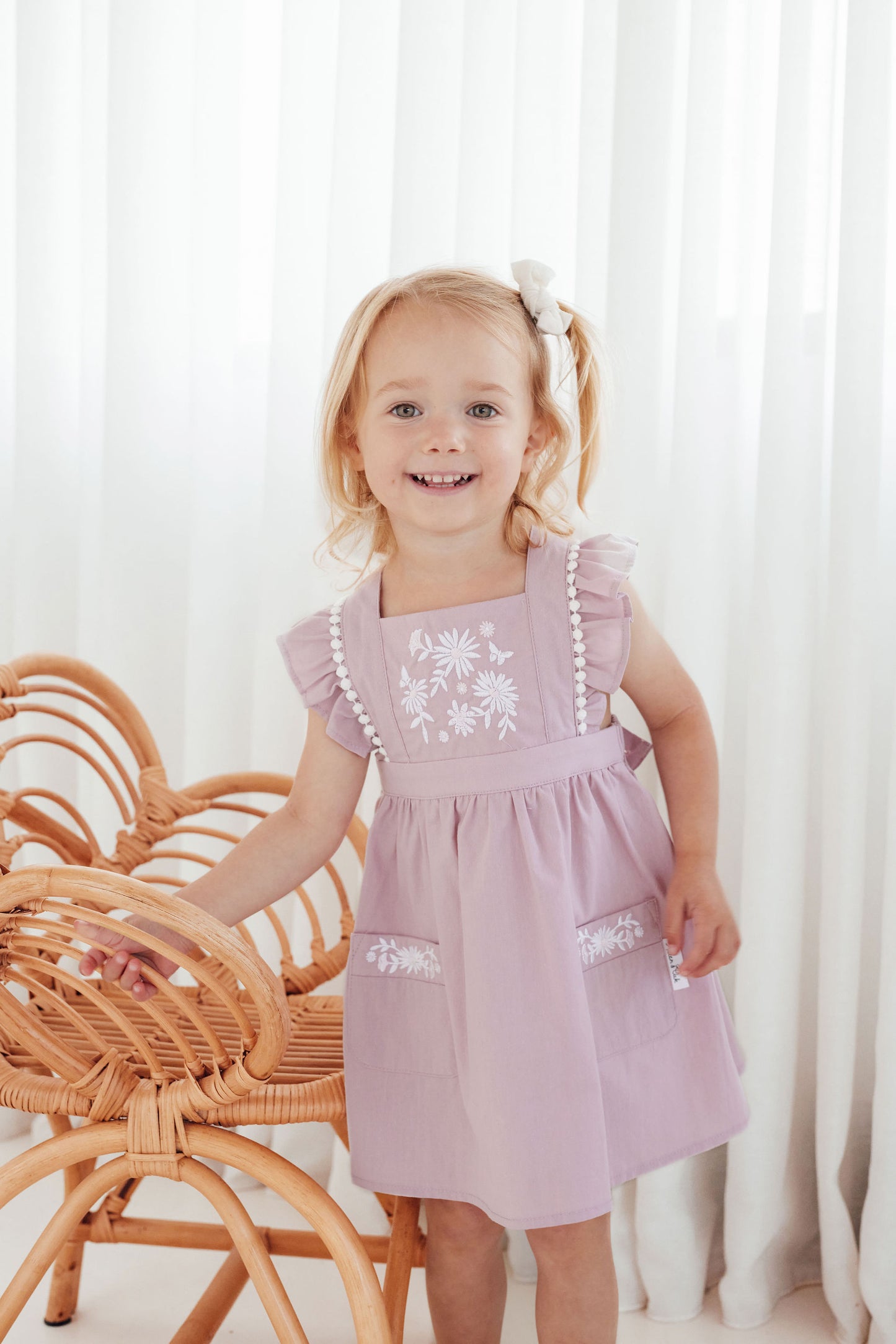 Aster and Oak Girls Orchid Daisy Embroidered Dress | Dresses | Bon Bon Tresor
