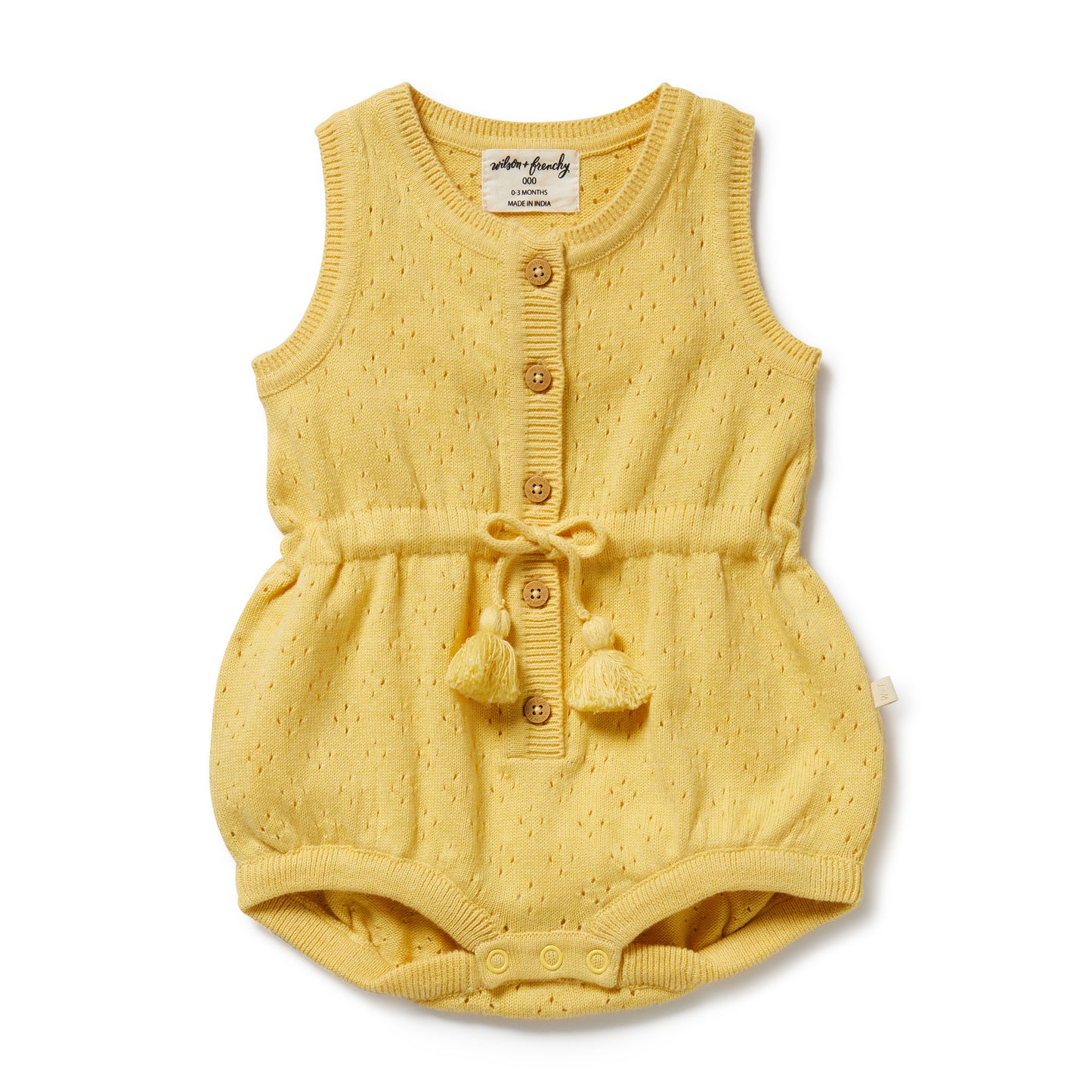 Wilson and Frenchy Sunny Sorbet Organic Knitted Tie Bodysuit | Rompers & Playsuits | Bon Bon Tresor