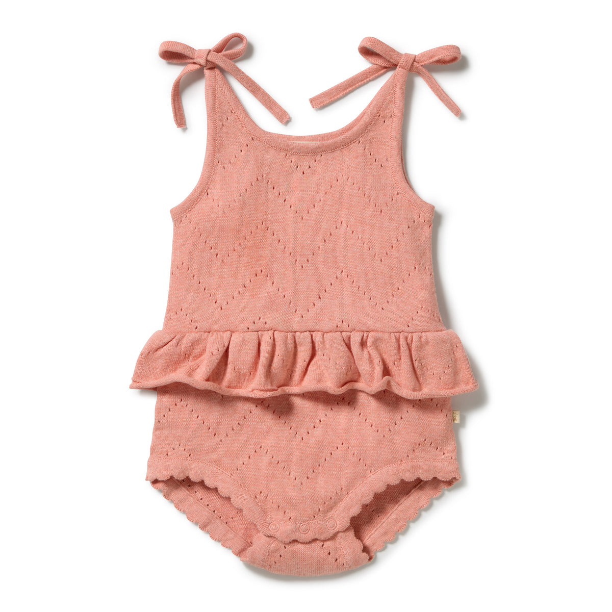 Wilson and Frenchy Baby Girls Organic Knitted Pointelle Playsuit - Petal Pink | Rompers & Playsuits | Bon Bon Tresor