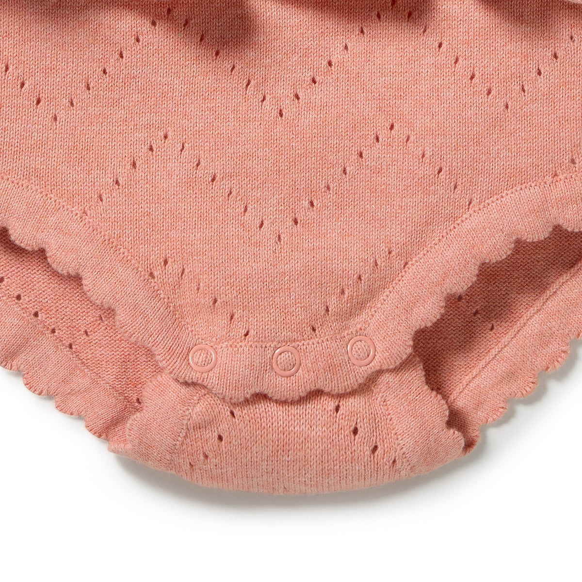 Wilson and Frenchy Baby Girls Organic Knitted Pointelle Playsuit - Petal Pink | Rompers & Playsuits | Bon Bon Tresor