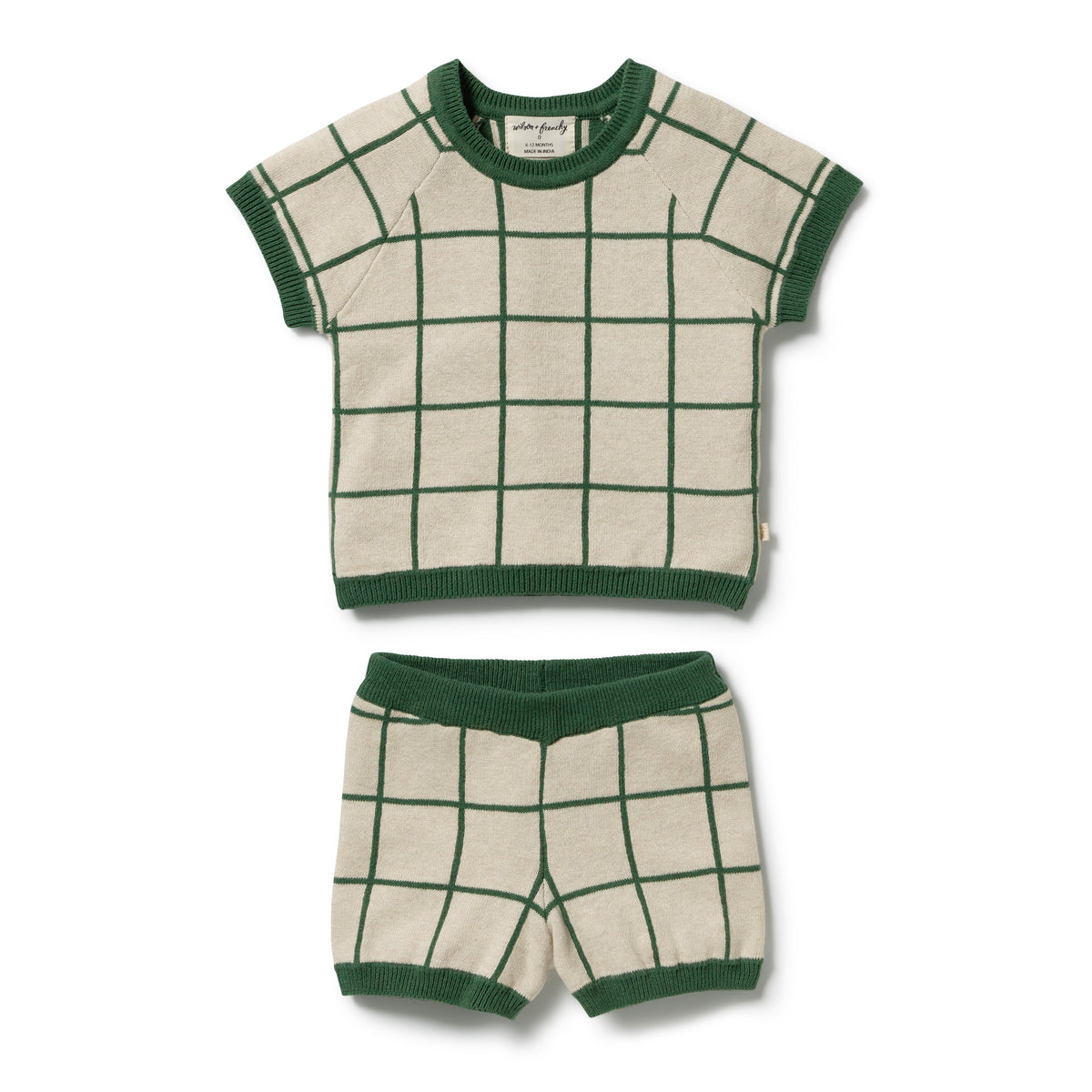 Wilson and Frenchy Baby Boys Lagoon Organic Knitted Check Set | Outfit Sets | Bon Bon Tresor