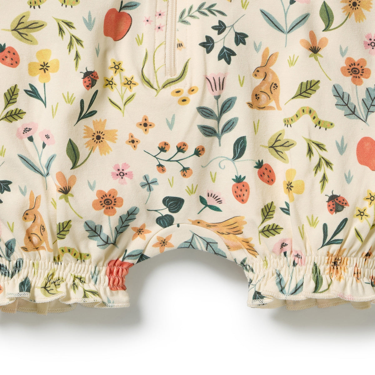 Wilson and Frenchy Baby Girls Organic Ruffle Zipsuit - Summer Garden | Rompers & Playsuits | Bon Bon Tresor