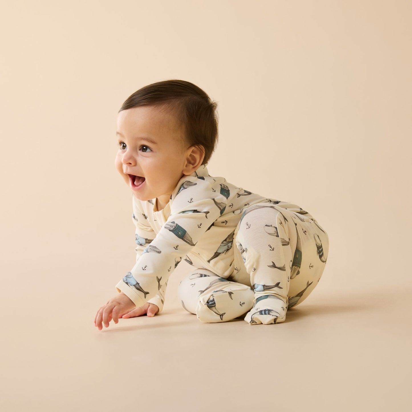 Wilson and Frenchy Organic Zipsuit with Feet - Woolly Whales | Rompers & Playsuits | Bon Bon Tresor