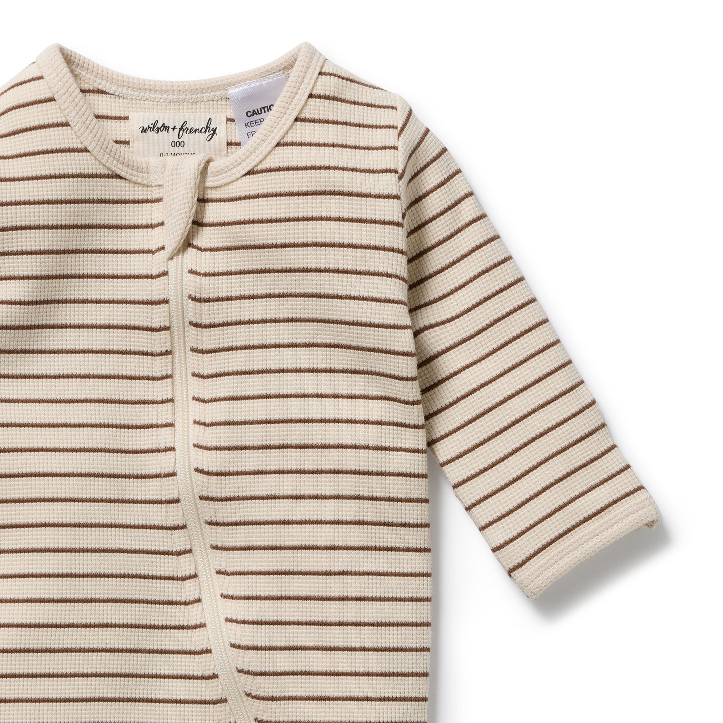 Wilson and Frenchy Organic Waffle Zipsuit - Nutmeg Stripe | Rompers & Playsuits | Bon Bon Tresor
