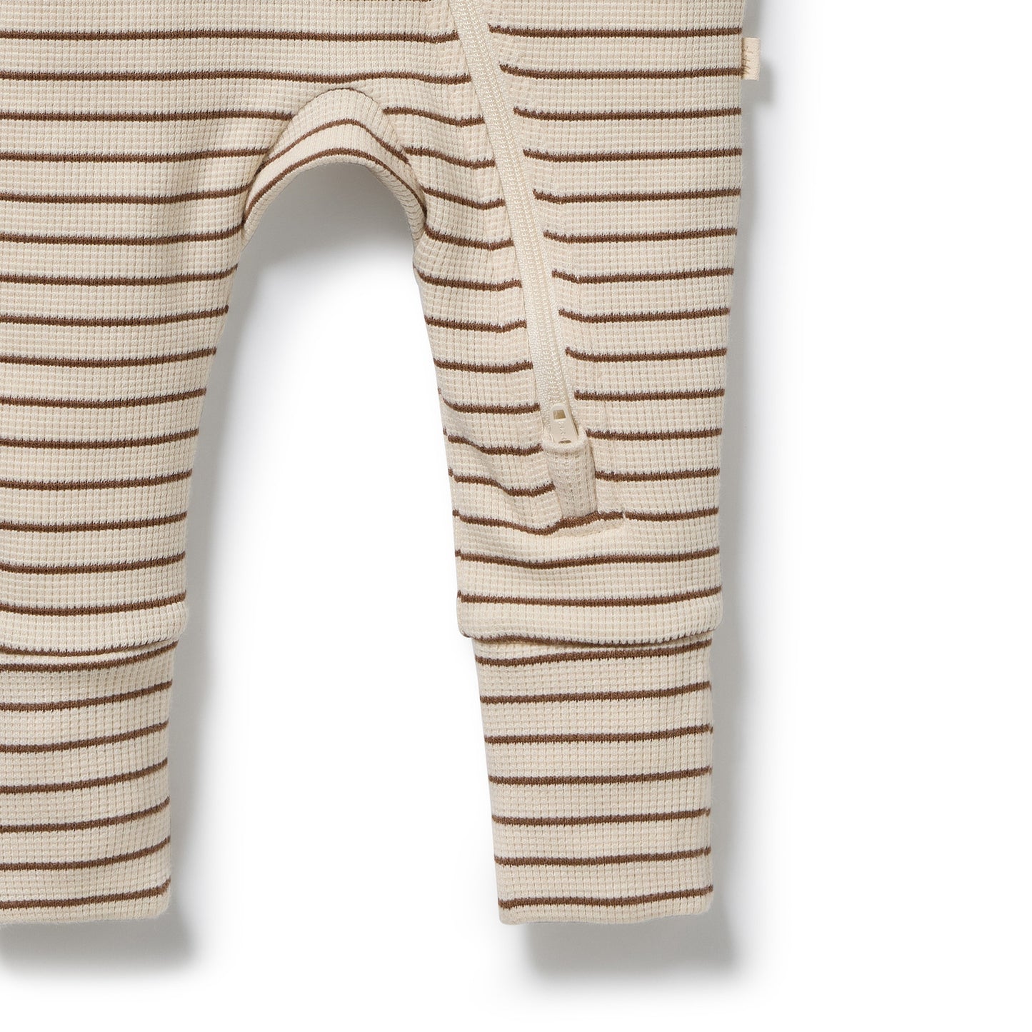 Wilson and Frenchy Organic Waffle Zipsuit - Nutmeg Stripe | Rompers & Playsuits | Bon Bon Tresor