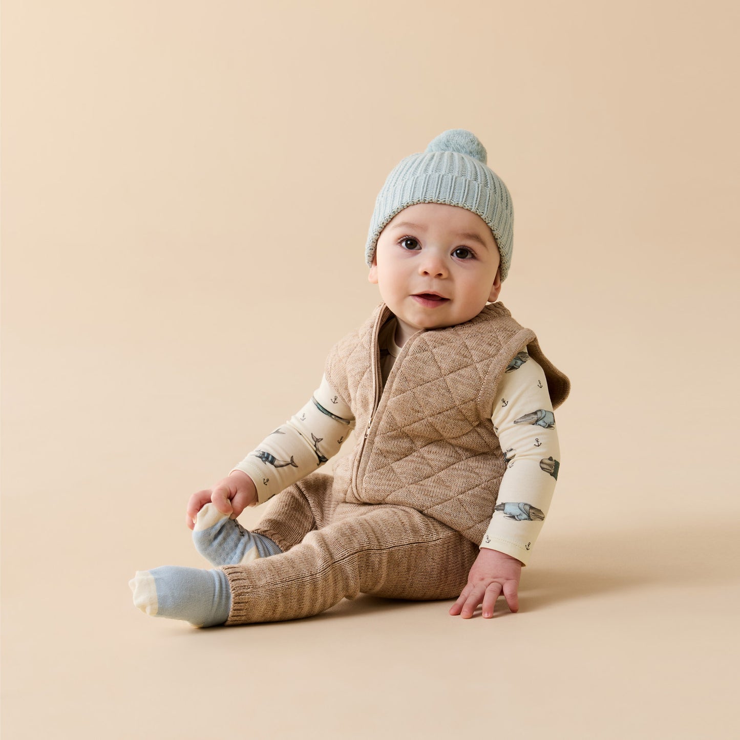 Wilson and Frenchy Baby Boy Organic Knitted Legging - Sandstone | Leggings | Bon Bon Tresor