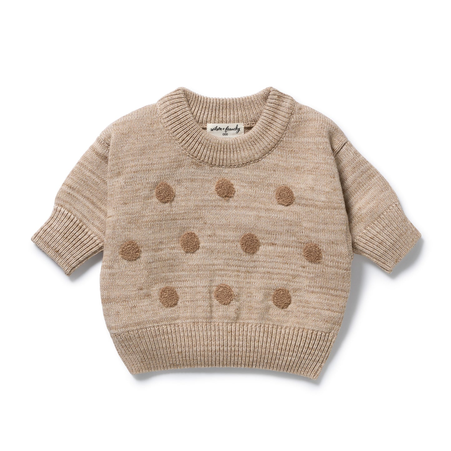 Wilson and Frenchy Baby Boy Organic Knitted Bauble Jumper - Sandstone | Sweaters & Knitwear | Bon Bon Tresor