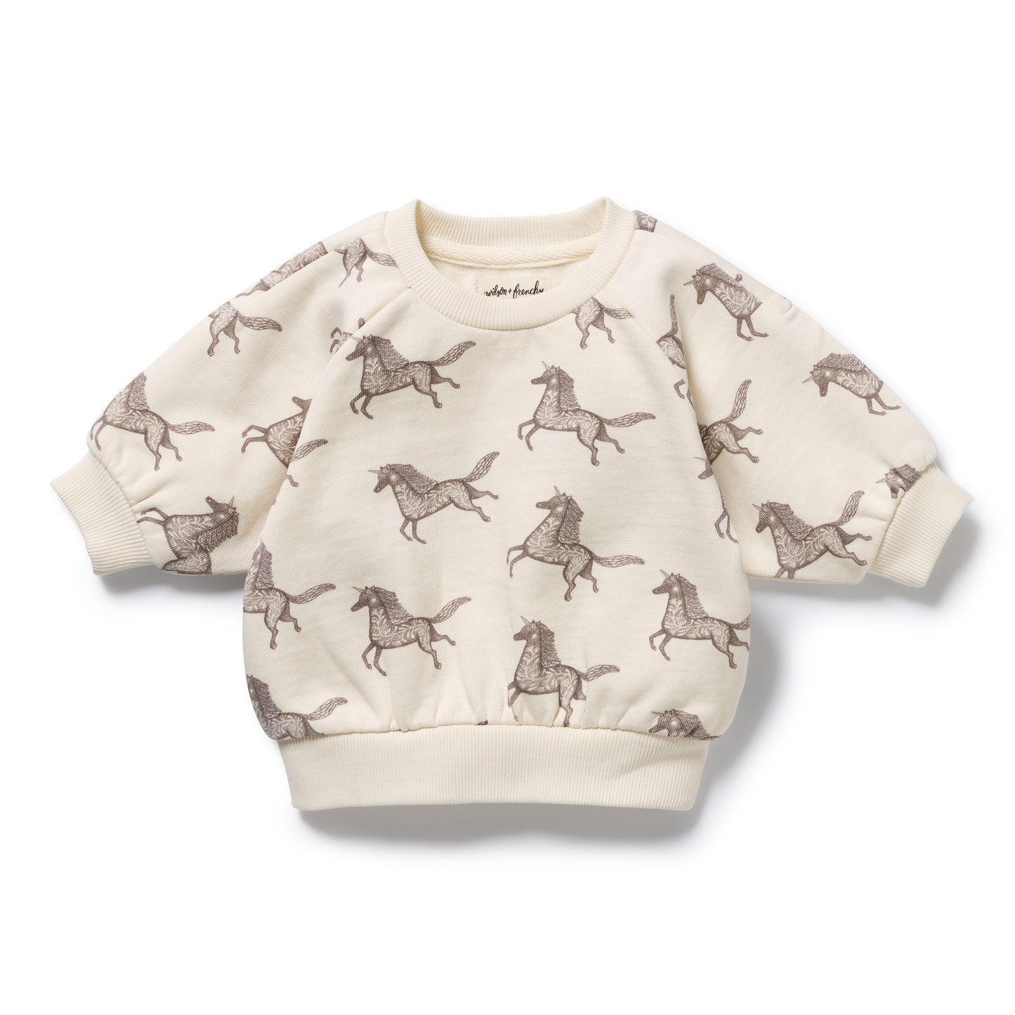 Wilson and Frenchy Baby Girls Organic Terry Sweat - Little Unicorn | Sweaters & Knitwear | Bon Bon Tresor