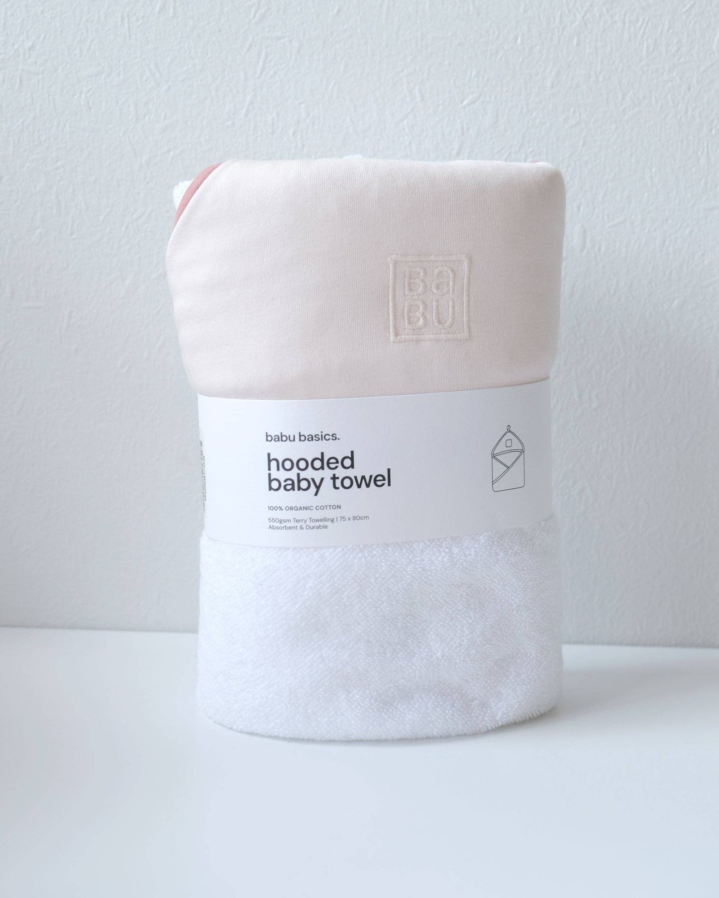 Babu Terry Hooded Baby Towel - Petal with Rose Trim