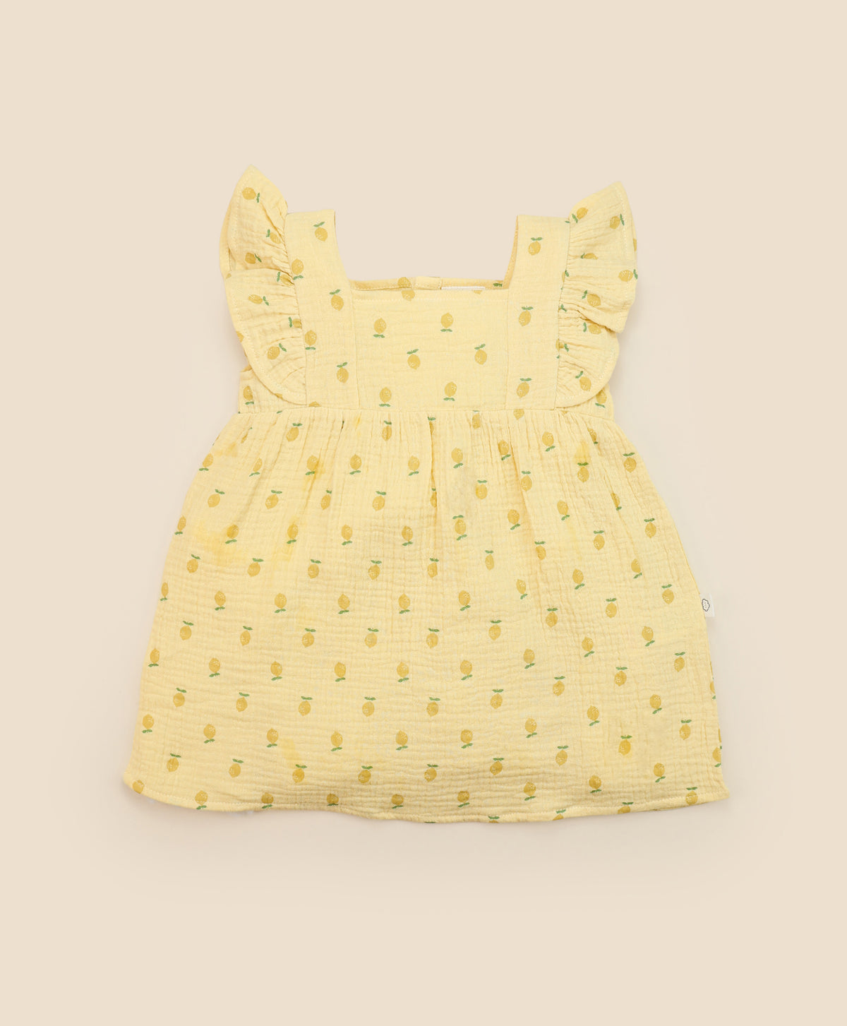Lummi In Colour Organic Muslin Ruffle Dress - Lemons