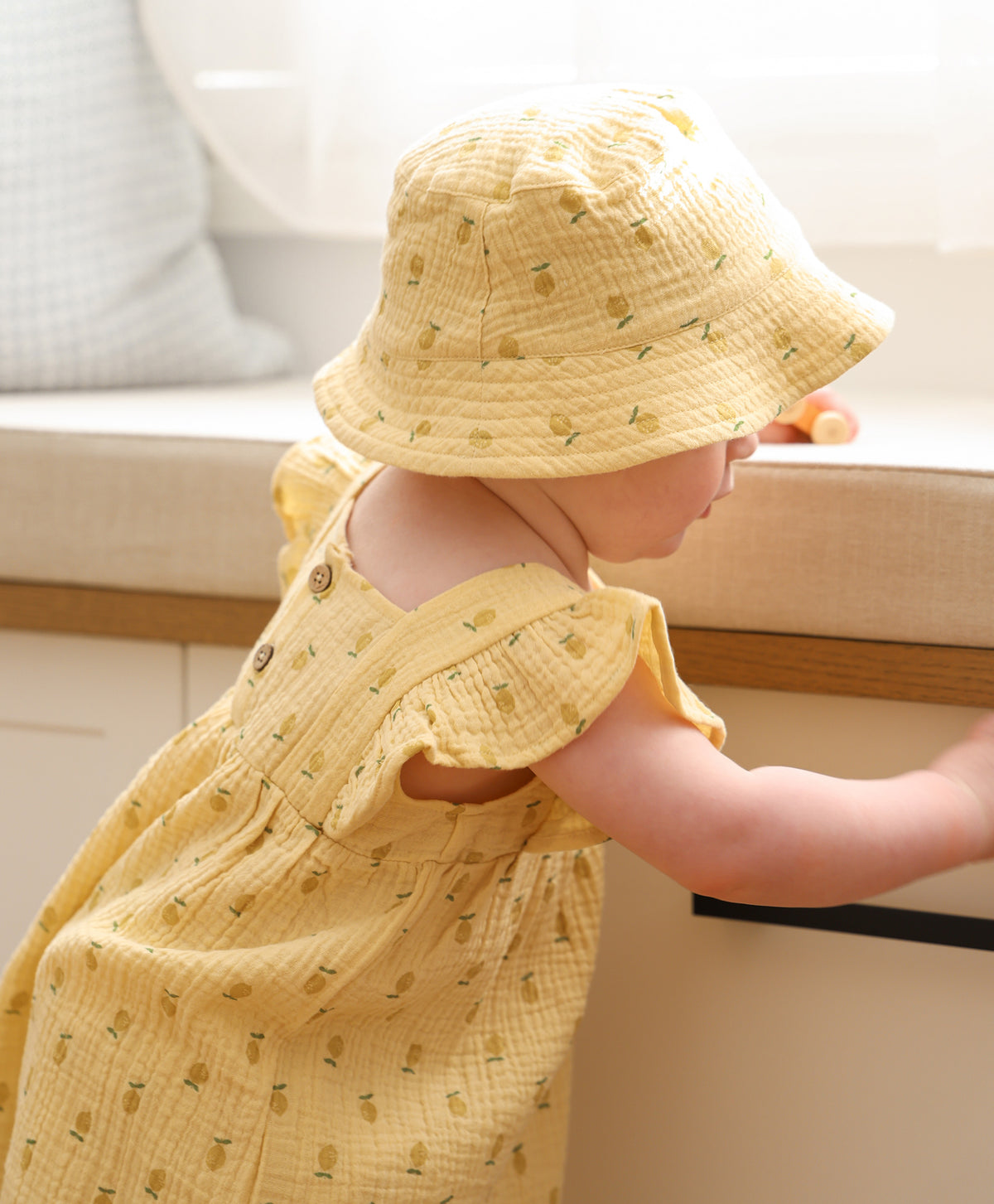 Lummi In Colour Organic Muslin Ruffle Dress - Lemons