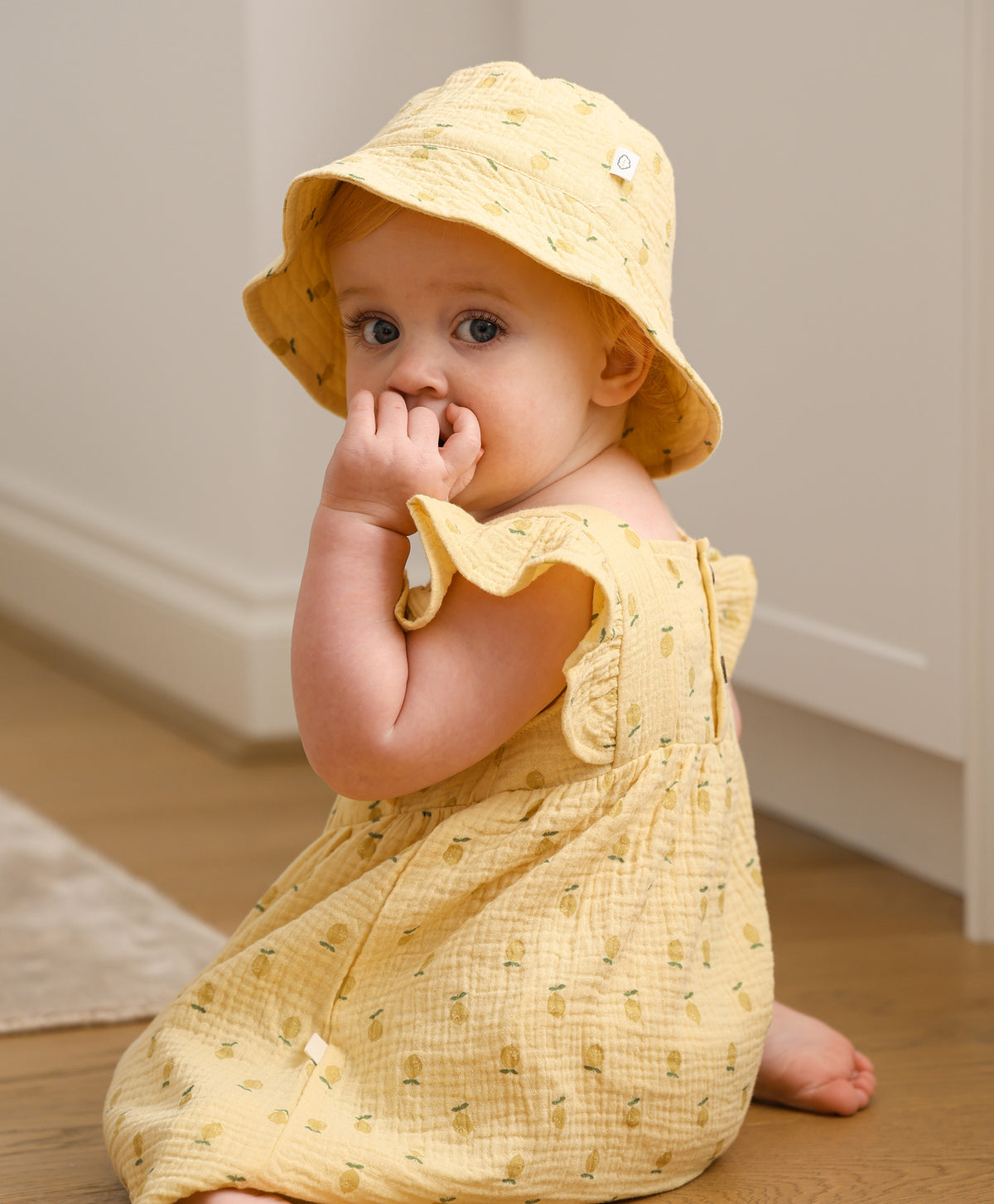 Lummi In Colour Organic Muslin Ruffle Dress - Lemons