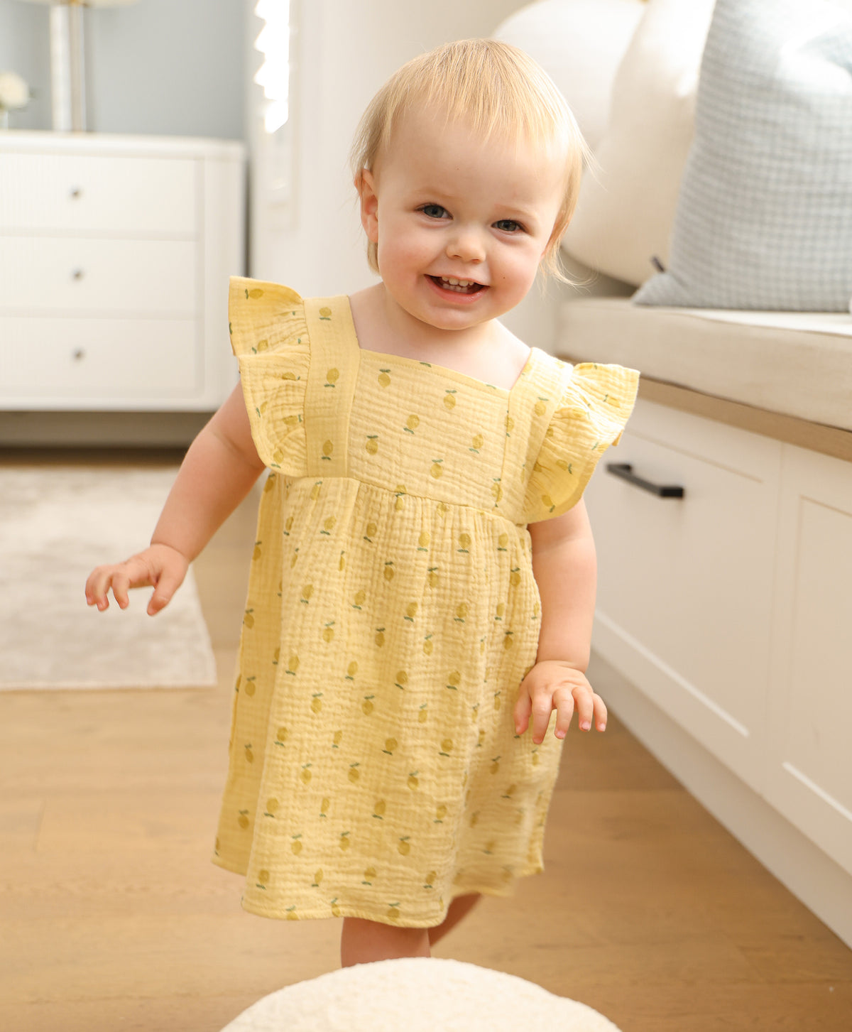 Lummi In Colour Organic Muslin Ruffle Dress - Lemons