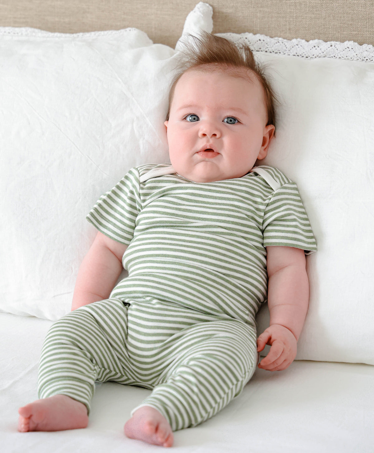Lummi In Colour Organic Short Sleeve Bodysuit - Forest Stripes