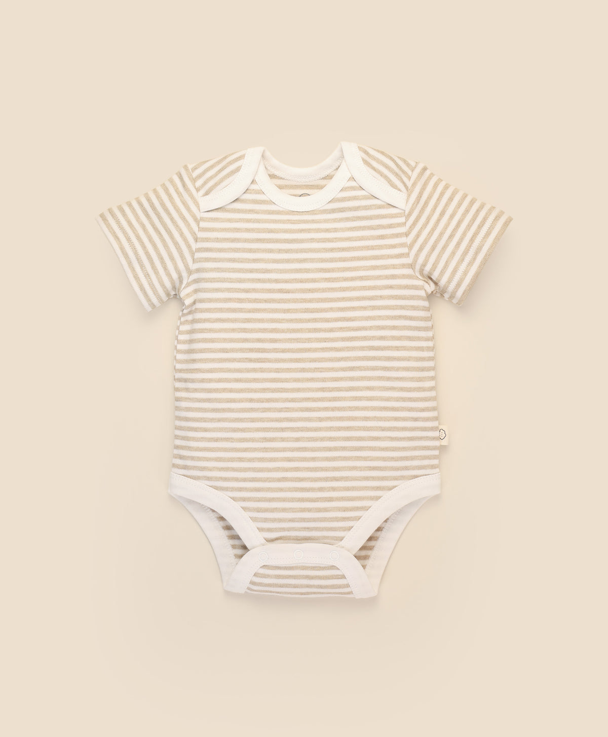 Lummi In Colour Organic Short Sleeve Bodysuit - Oat Stripes | Rompers & Playsuits | Bon Bon Tresor