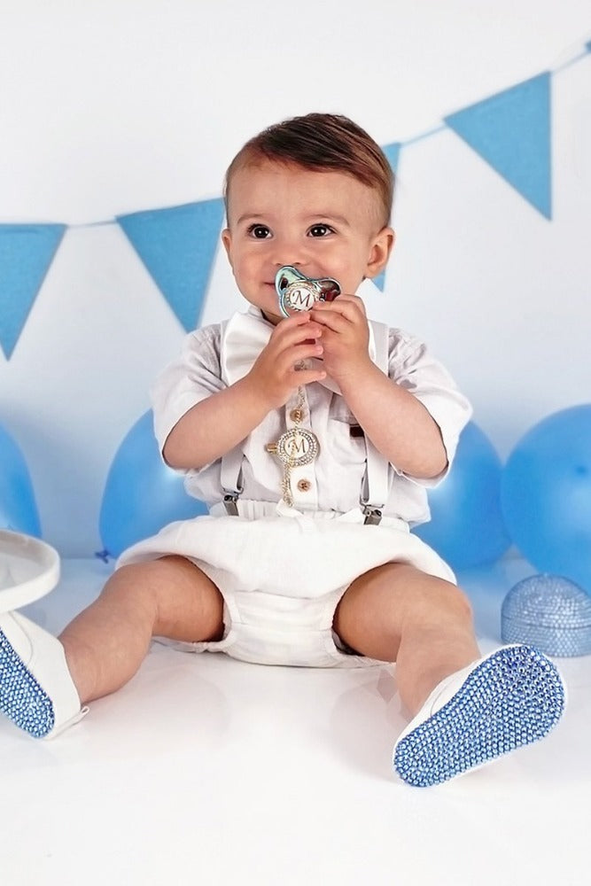 La Vera Kids Baby Boy Blue Crystal Shoes | Dress Shoes | Bon Bon Tresor