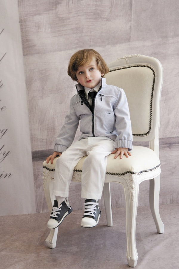 Dolce Bambini - Baby Boy 3 Piece Grey Marle Linen Suit