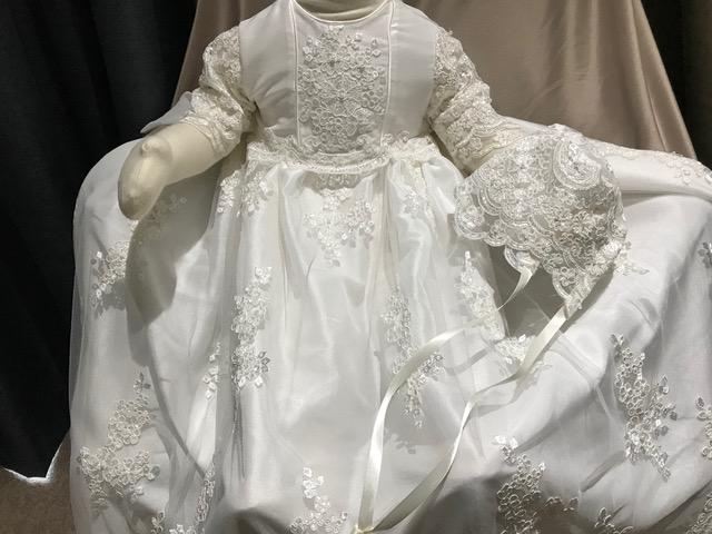 Christening - Gabriella Ivory 3/4 Sleeves Silk & Sequined Lace Gown | Gowns | Bon Bon Tresor