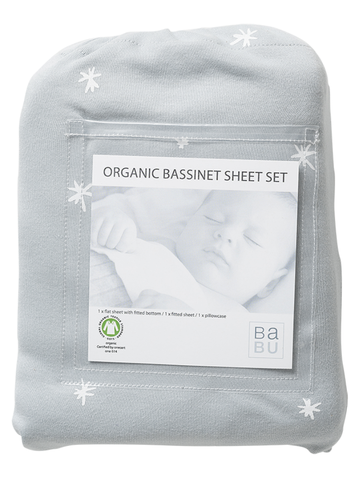 Babu Organic Bassinet Sheet Set Coastal Blue Star | Bassinet Sheet | Bon Bon Tresor
