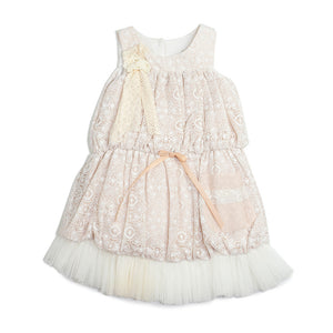 Dolce Bambini - Girls Linen Lace Applique Dress | Dresses | Bon Bon Tresor