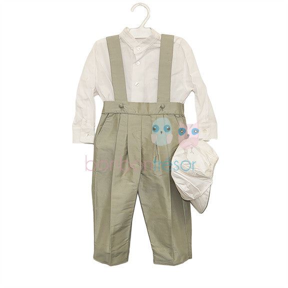 Christening Baby Boy Silk 3 Piece Olive Suit Set | Suits & Sets | Bon Bon Tresor