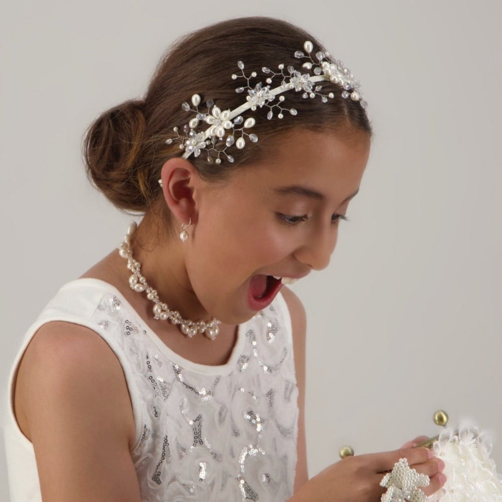 Sienna Likes To Party Gavreel Girls Crown Pearl and Crystal Headband | Hair Accessories | Bon Bon Tresor