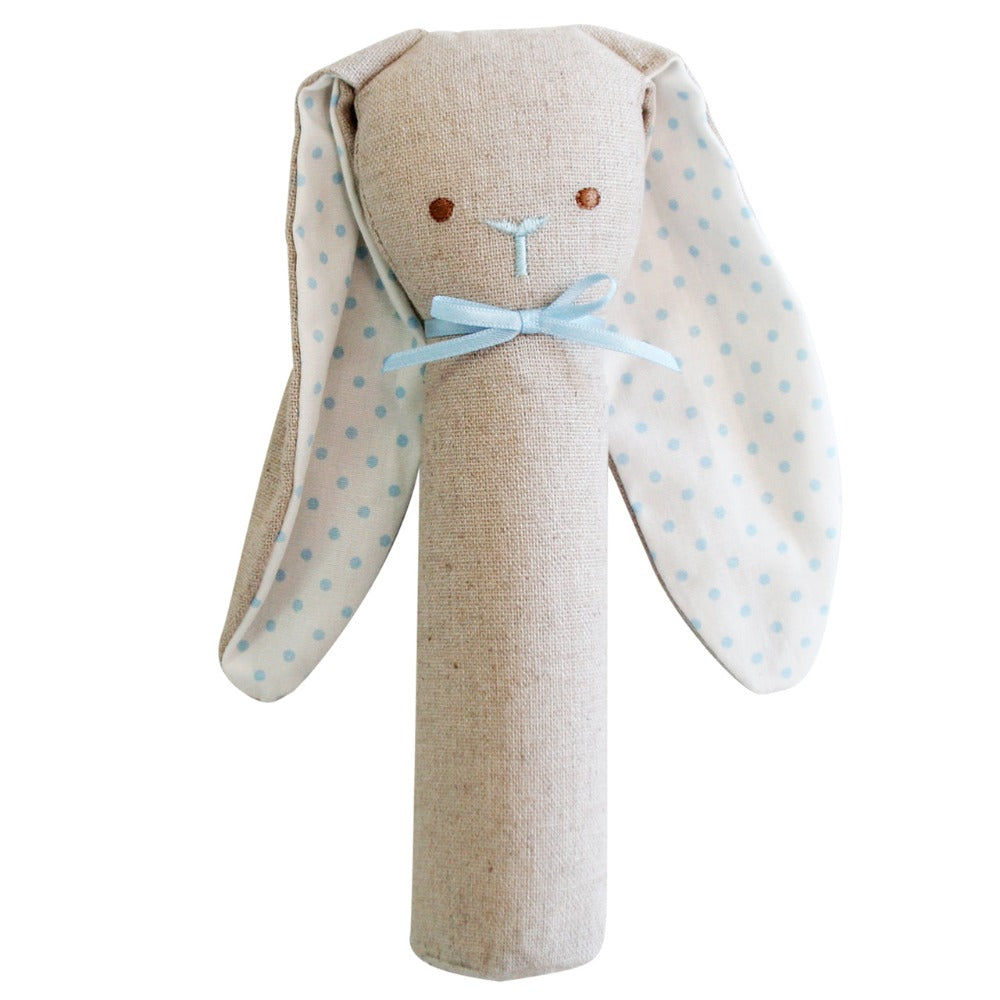 Alimrose Bunny Rattle & Squeaker Linen Blue | Rattles & Squeakers | Bon Bon Tresor