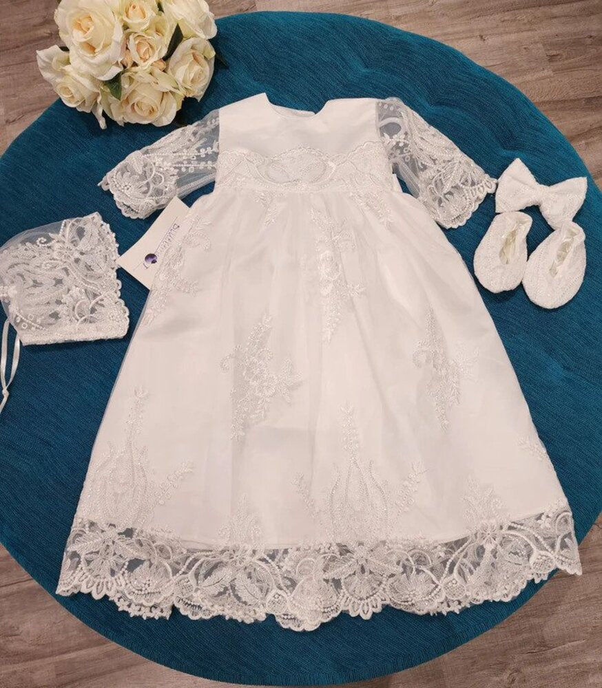Christening - Evelyn Silk Lace Short Gown | Gowns | Bon Bon Tresor